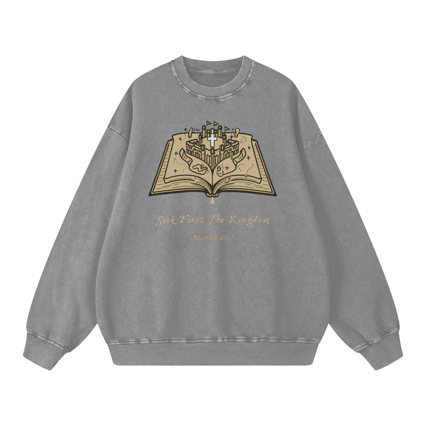 Seek first The Kingdom Snow Washed Oversized Sweatshirt