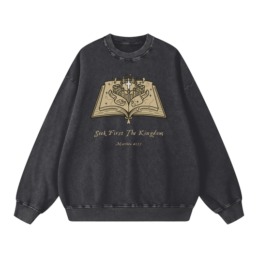 Seek first The Kingdom Snow Washed Oversized Sweatshirt