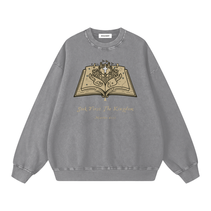 Seek first The Kingdom Snow Washed Oversized Sweatshirt