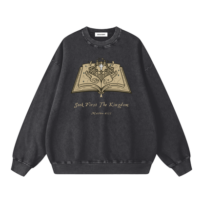 Seek first The Kingdom Snow Washed Oversized Sweatshirt
